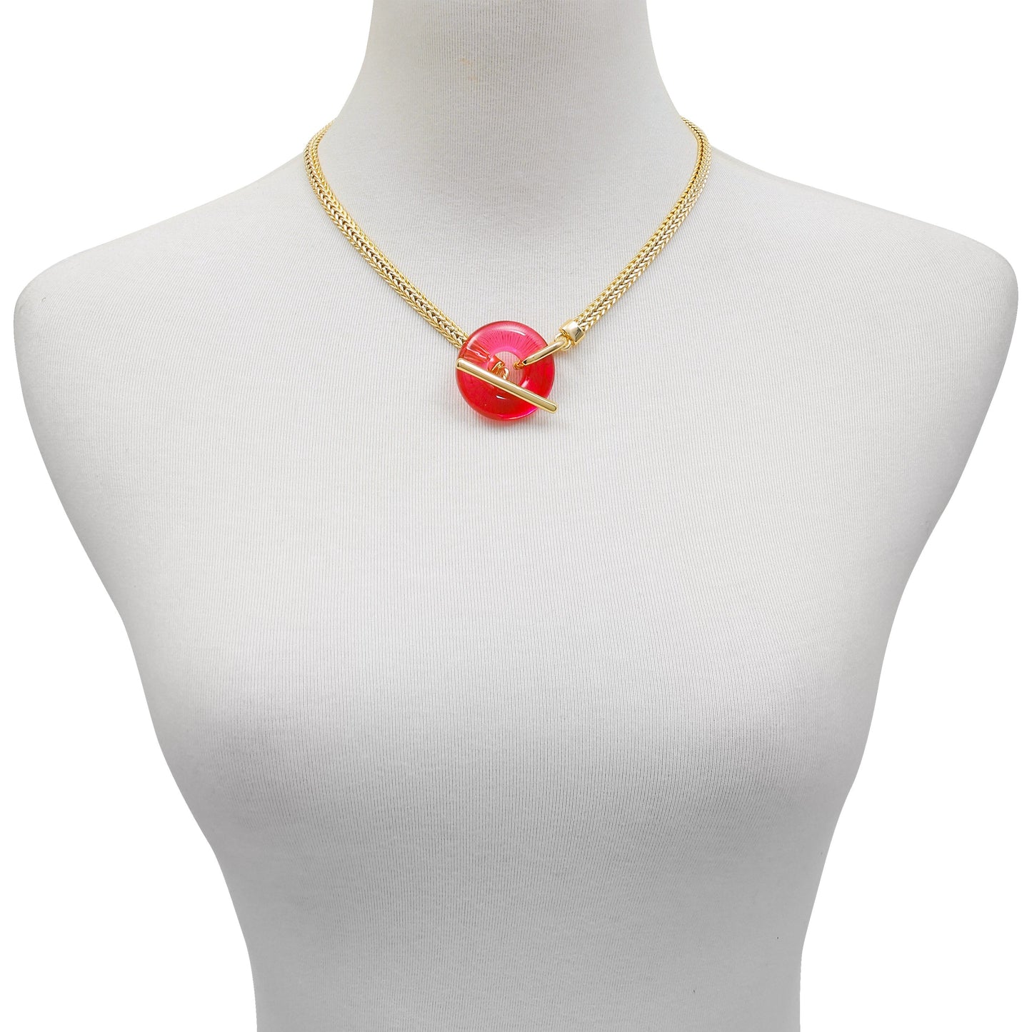 Vince Camuto Goldtone Pink Candy Stone Snake Chain Necklace