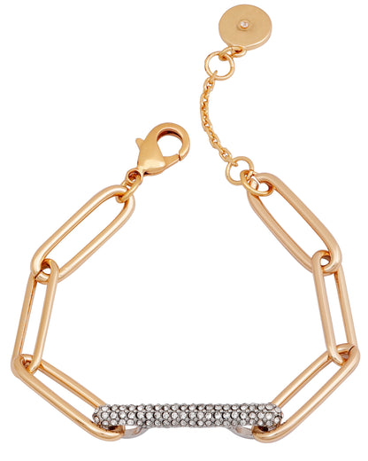 Vince Camuto Gold Tone Paperclip Link Chain Bracelet With Crystal Stone Pave Bar