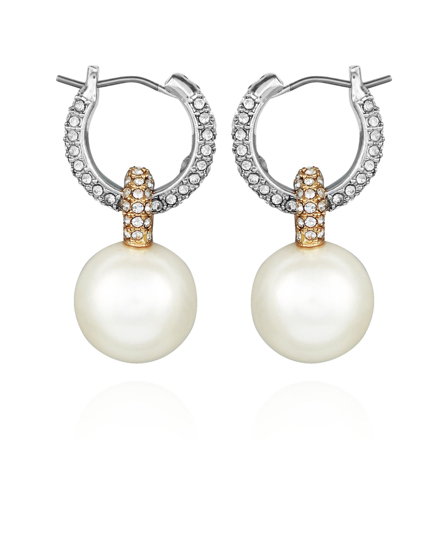 Vince Camuto Two Tone Pearl Drop Hoop Earrings