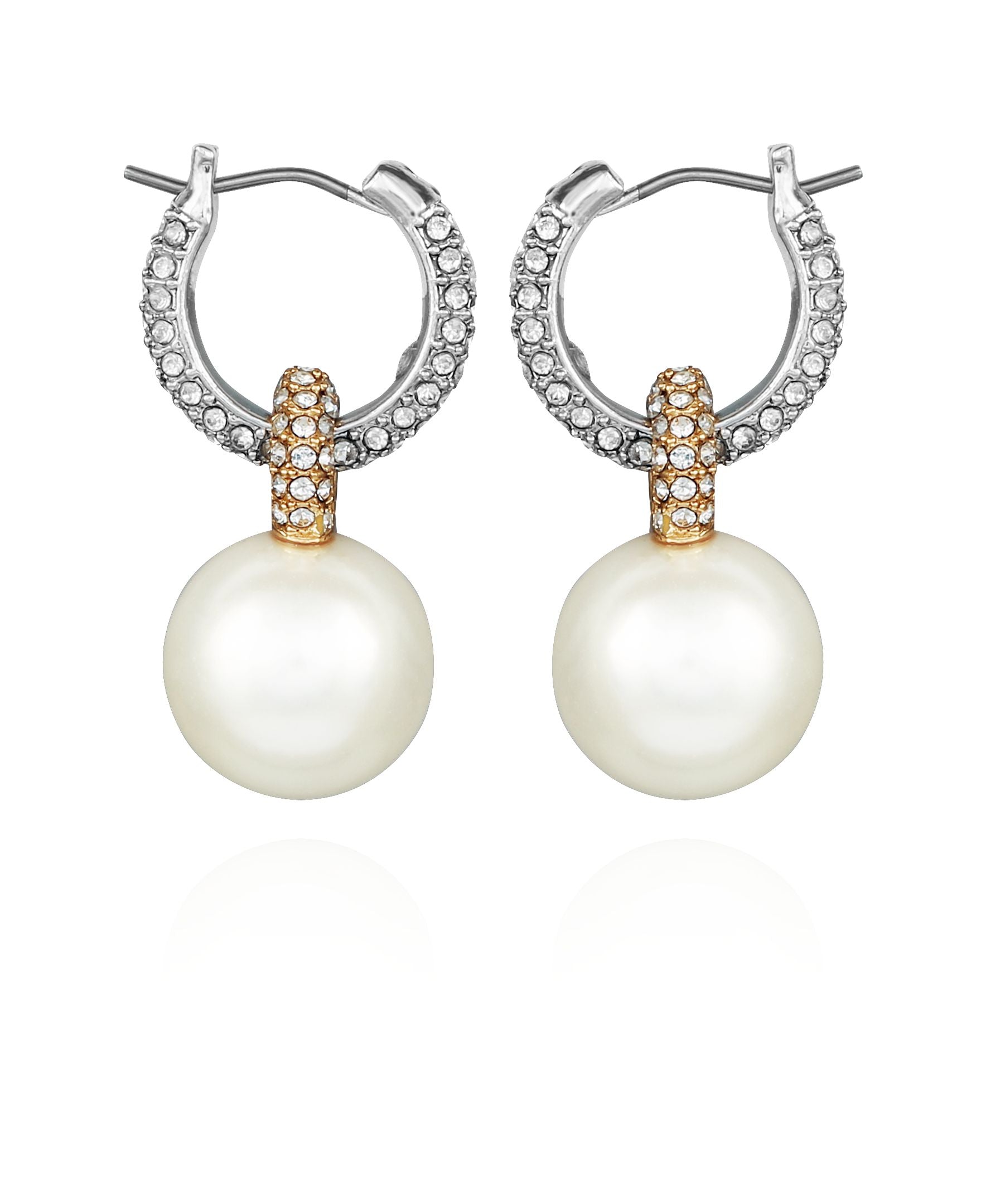 Vince Camuto Two Tone Pearl Drop Hoop Earrings