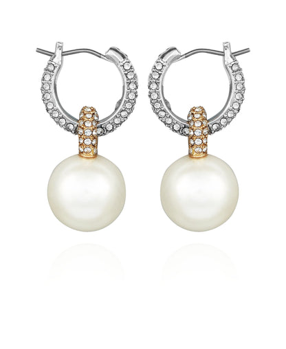 Vince Camuto Two Tone Pearl Drop Hoop Earrings