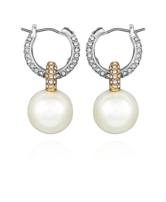 Vince Camuto Two Tone Pearl Drop Hoop Earrings
