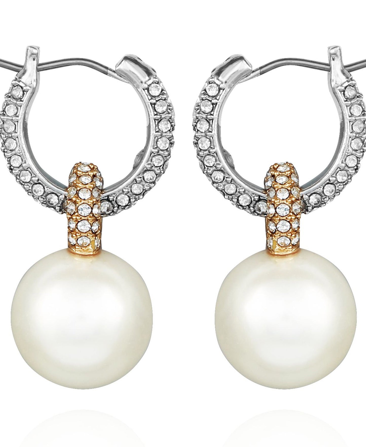 Vince Camuto Two Tone Pearl Drop Hoop Earrings