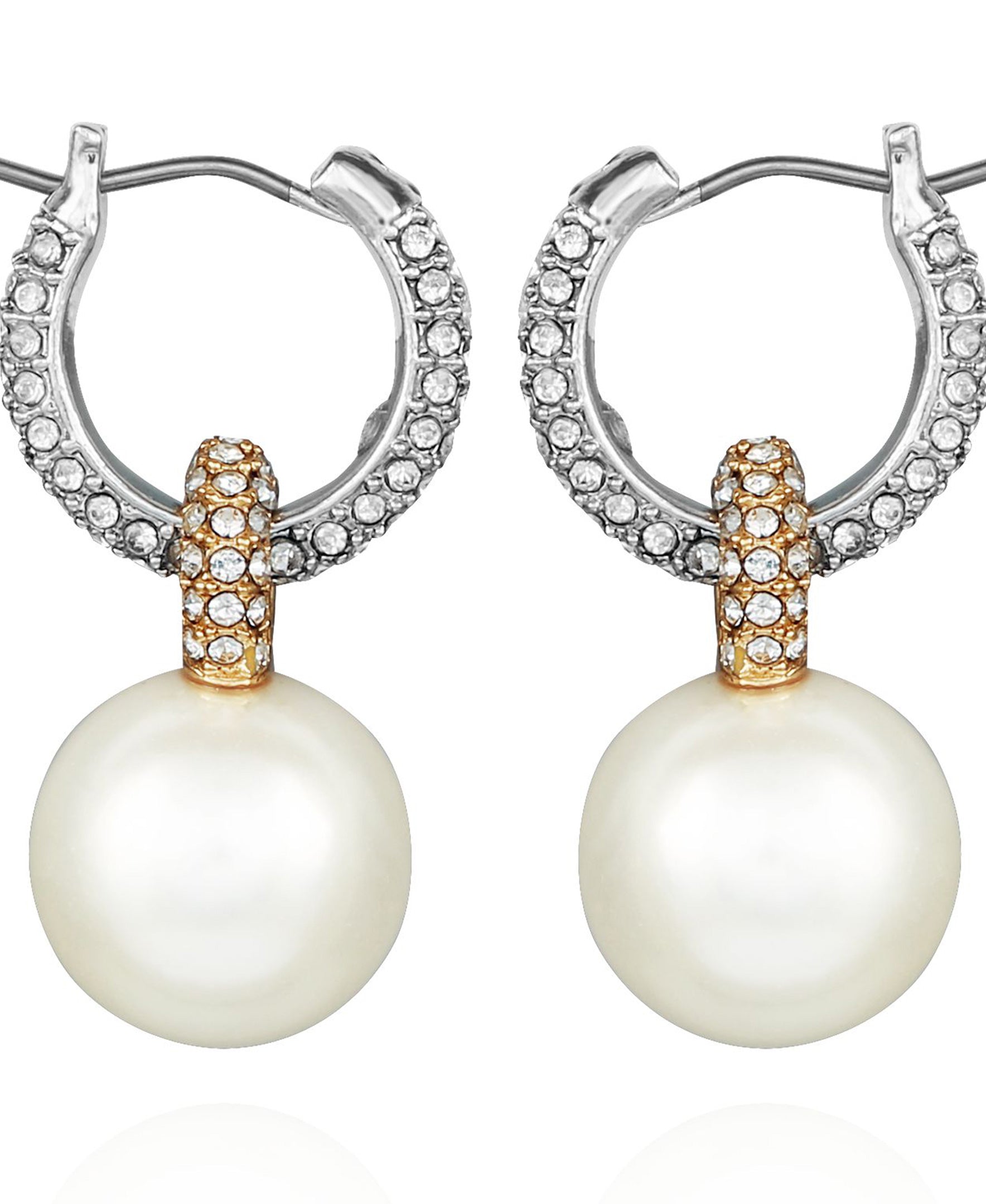Vince Camuto Two Tone Pearl Drop Hoop Earrings