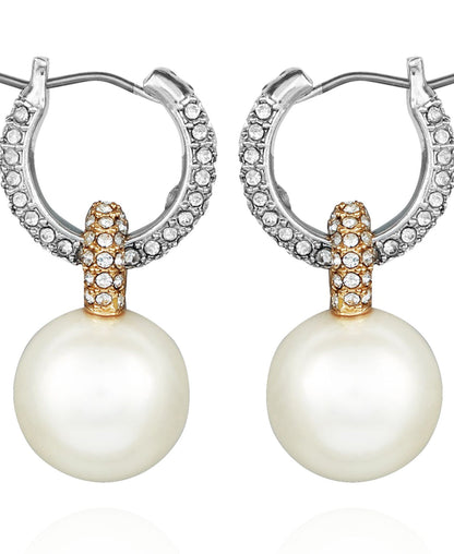 Vince Camuto Two Tone Pearl Drop Hoop Earrings