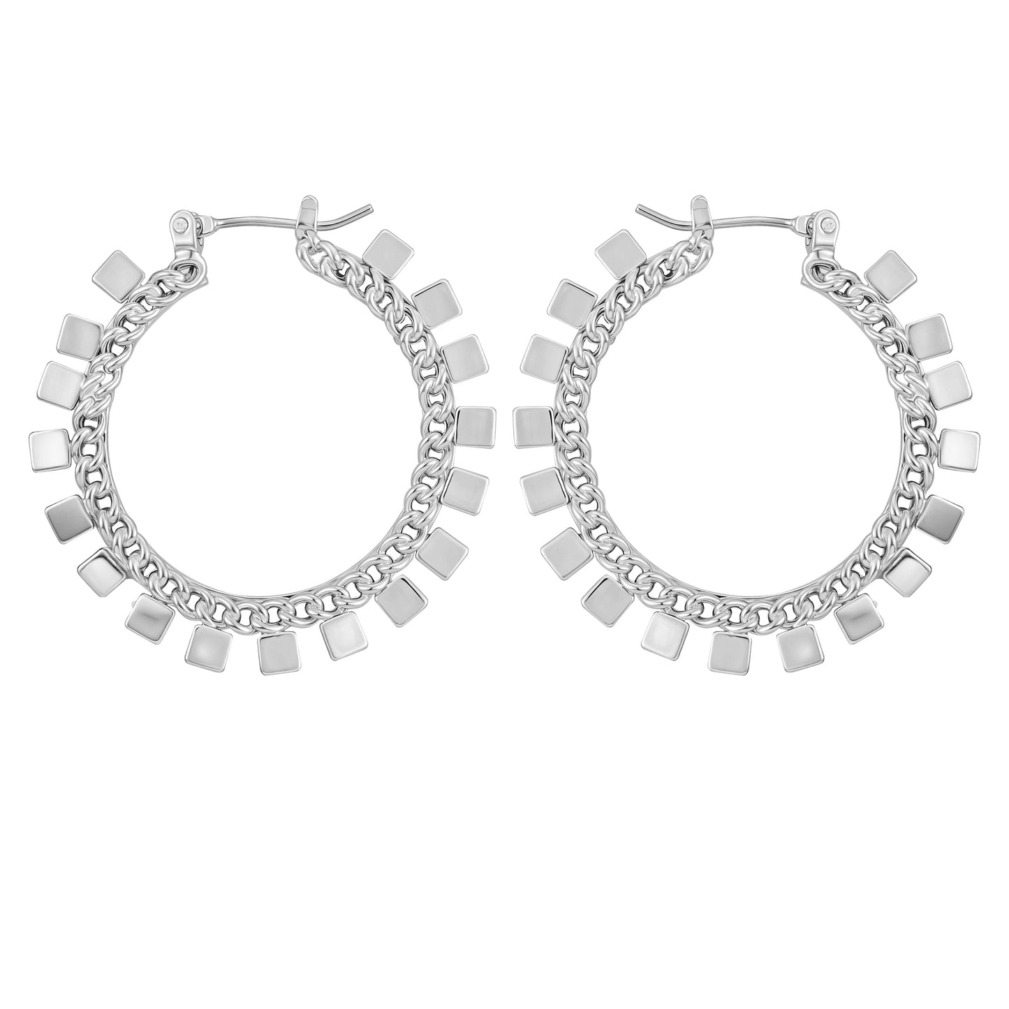 Vince Camuto Silvertone Hoop Earrings With Geometric Accents