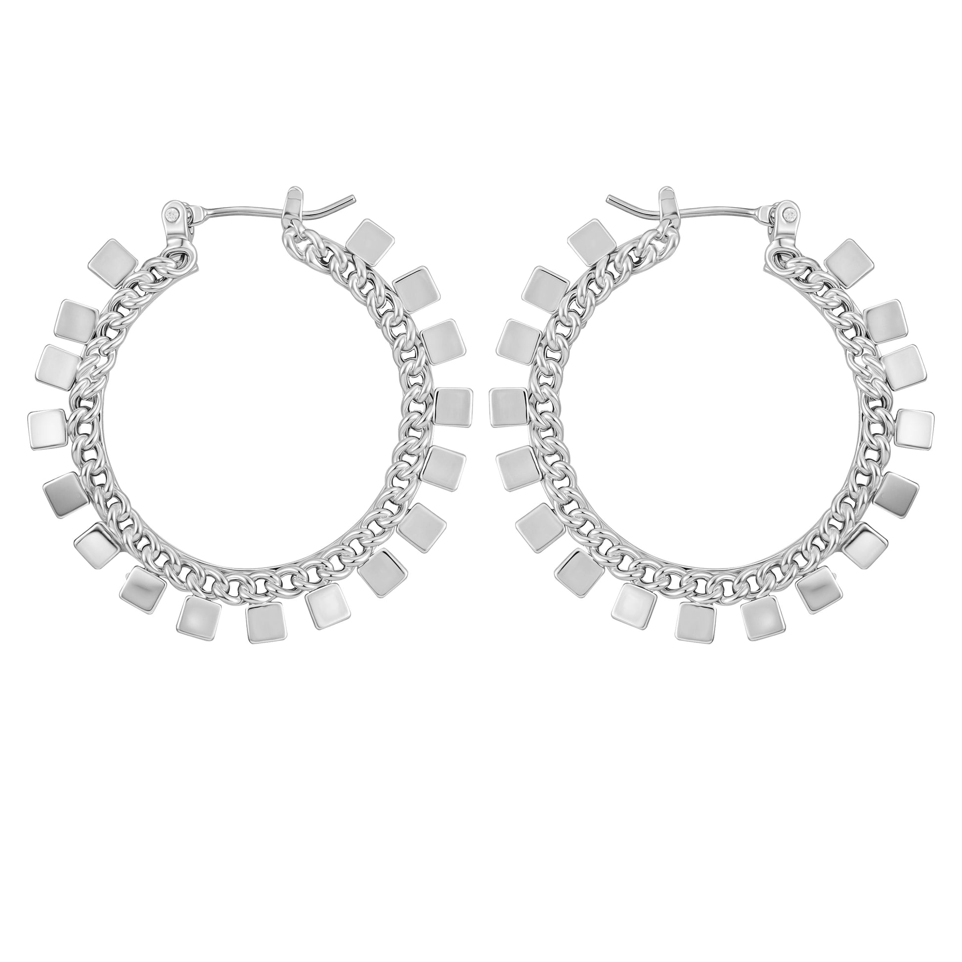 Vince Camuto Silvertone Hoop Earrings With Geometric Accents