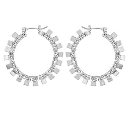Vince Camuto Silvertone Hoop Earrings With Geometric Accents