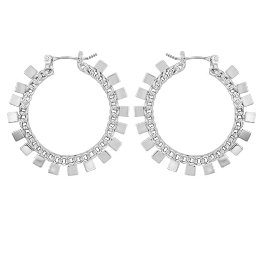 Vince Camuto Silvertone Hoop Earrings With Geometric Accents