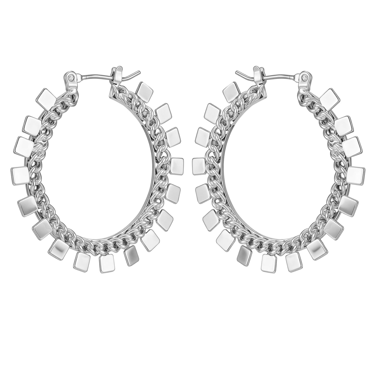 Vince Camuto Silvertone Hoop Earrings With Geometric Accents