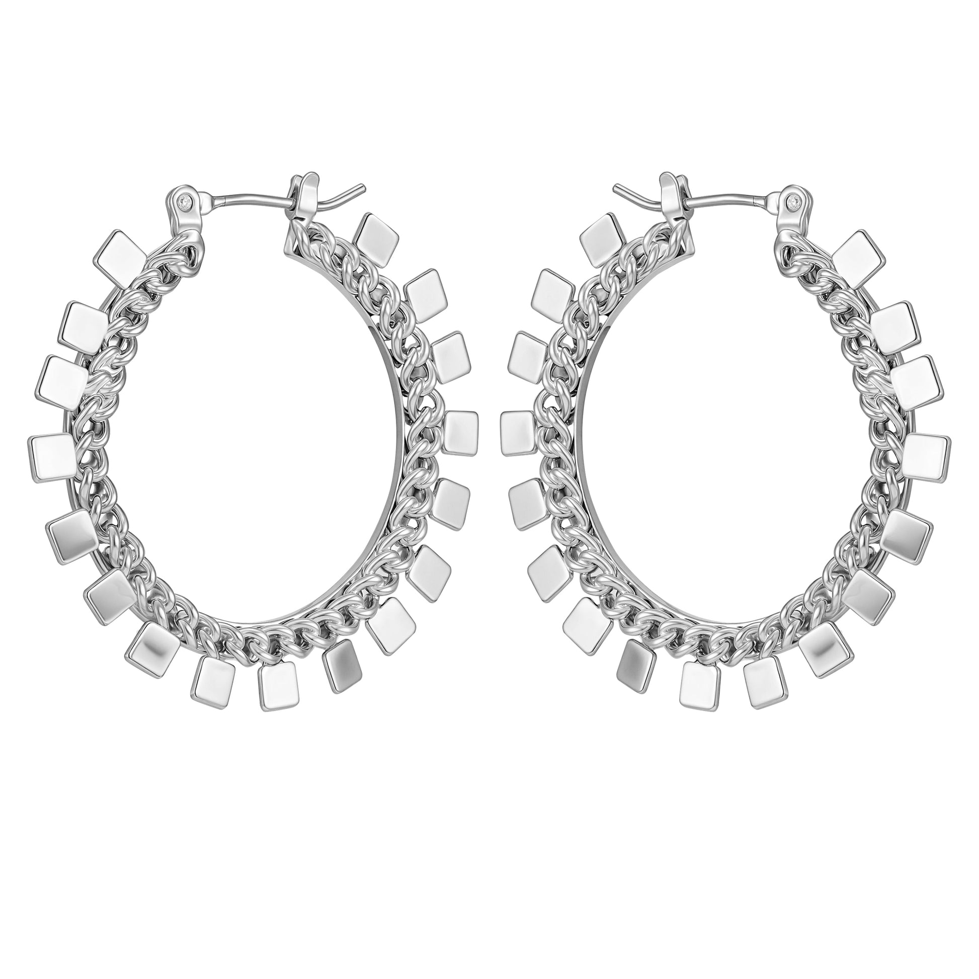Vince Camuto Silvertone Hoop Earrings With Geometric Accents