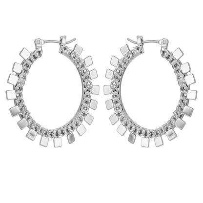 Vince Camuto Silvertone Hoop Earrings With Geometric Accents