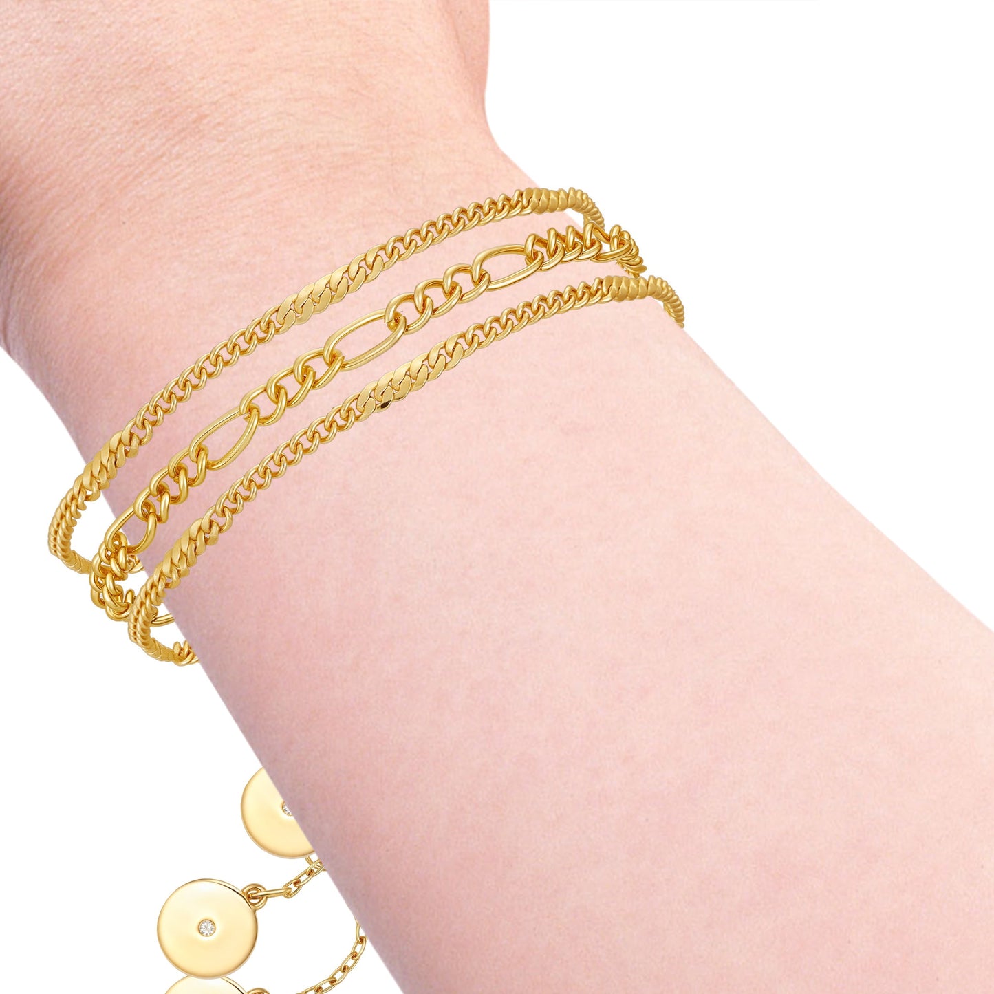 Vince Camuto 3 Piece Goldtone Chain Bracelets