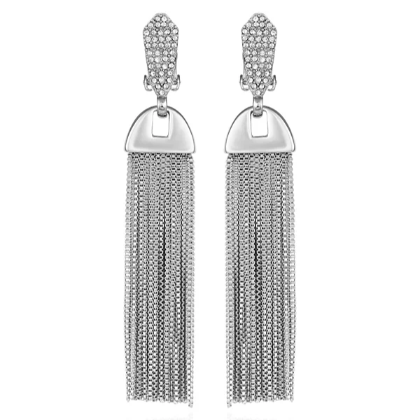 Vince Camuto Silvertone Pave Tassel Drop Clip On Earrings