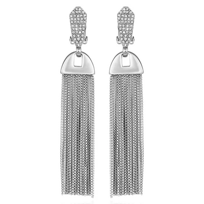 Vince Camuto Silvertone Pave Tassel Drop Clip On Earrings