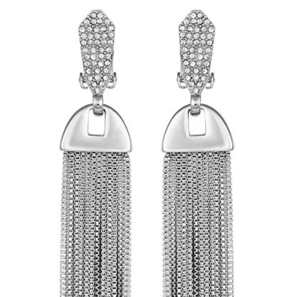 Vince Camuto Silvertone Pave Tassel Drop Clip On Earrings