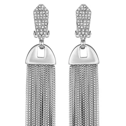 Vince Camuto Silvertone Pave Tassel Drop Clip On Earrings