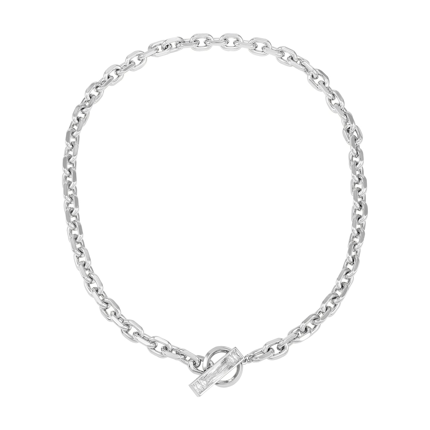 Vince Camuto Silvertone Baguette Crystal Stone Toggle Necklace