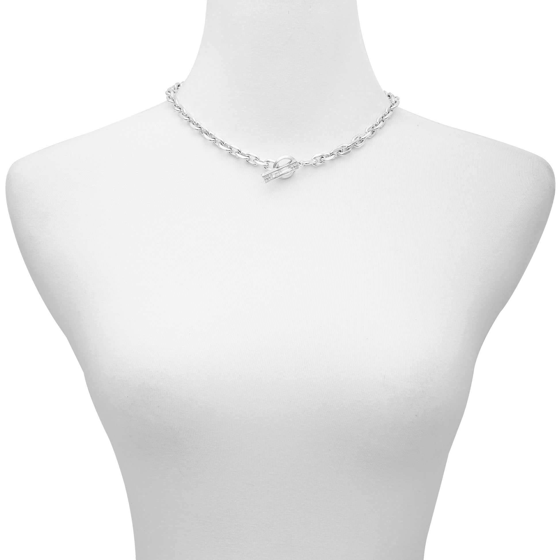 Vince Camuto Silvertone Baguette Crystal Stone Toggle Necklace