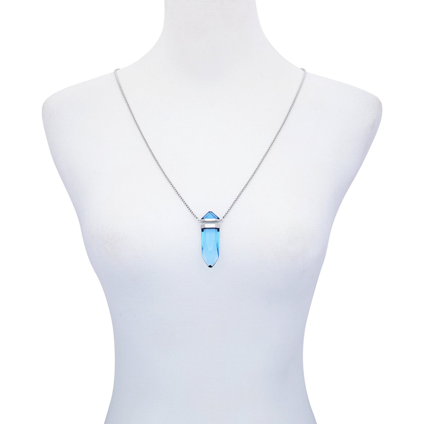 Vince Camuto Silvertone Blue Crystal-Shape Stone Pendant Long Necklace