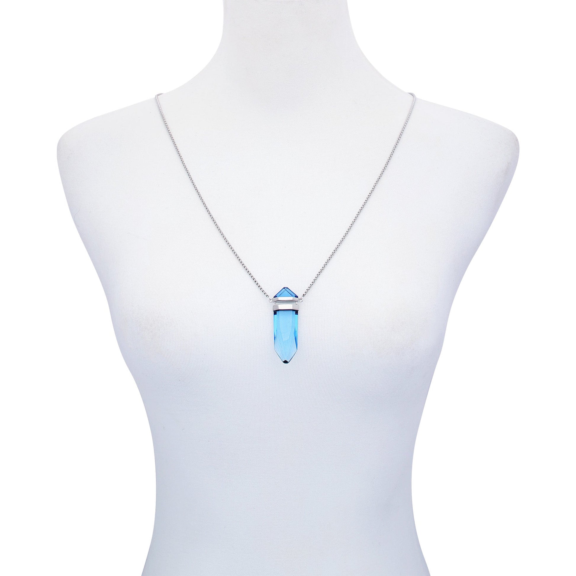 Vince Camuto Silvertone Blue Crystal-Shape Stone Pendant Long Necklace