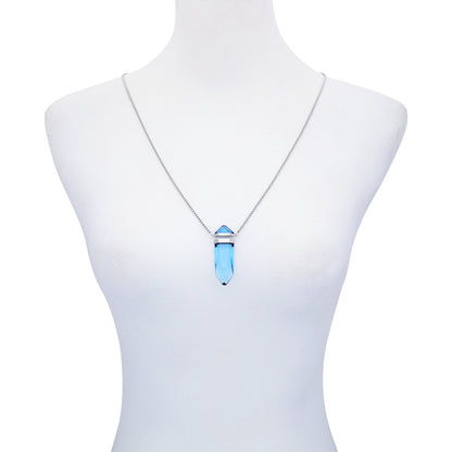 Vince Camuto Silvertone Blue Crystal-Shape Stone Pendant Long Necklace