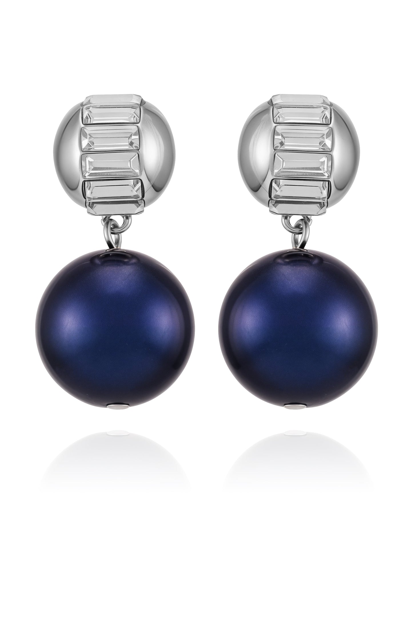 Vince Camuto Silvertone Drop Earrings With Navy Pearl Crystal Accents