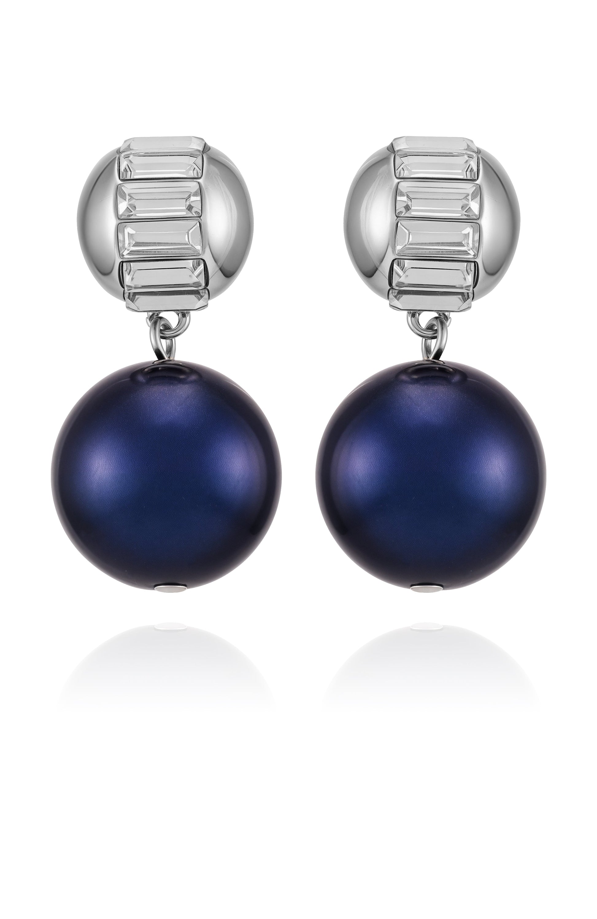 Vince Camuto Silvertone Drop Earrings With Navy Pearl Crystal Accents