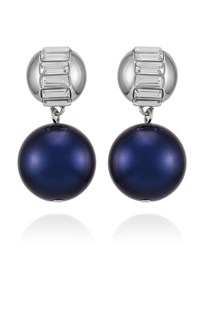 Vince Camuto Silvertone Drop Earrings With Navy Pearl Crystal Accents