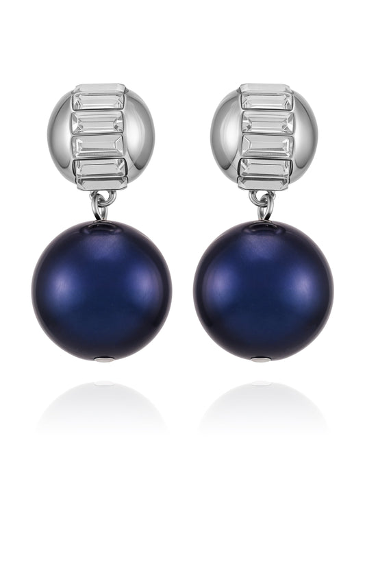Vince Camuto Silvertone Drop Earrings With Navy Pearl Crystal Accents
