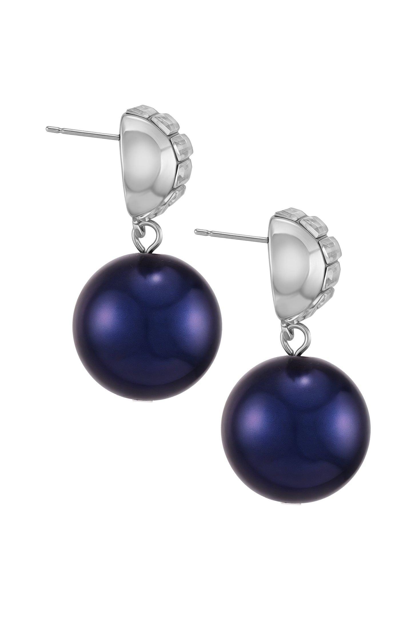 Vince Camuto Silvertone Drop Earrings With Navy Pearl Crystal Accents