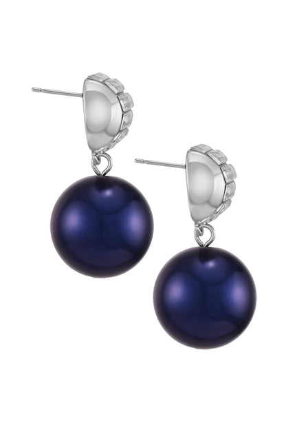 Vince Camuto Silvertone Drop Earrings With Navy Pearl Crystal Accents