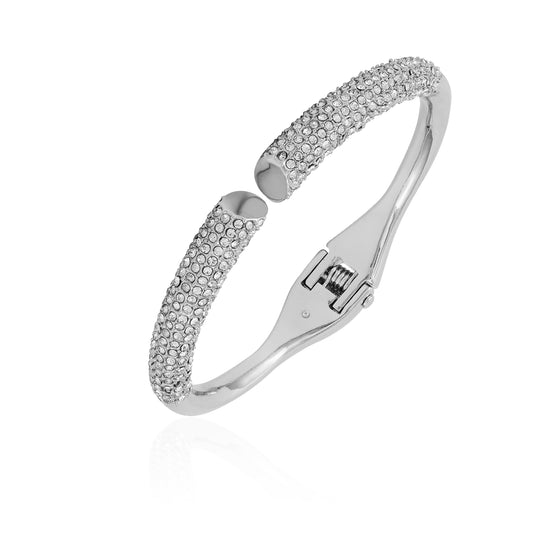 Vince Camuto Silvertone Pave Glass Stone Hinge Bangle Bracelet