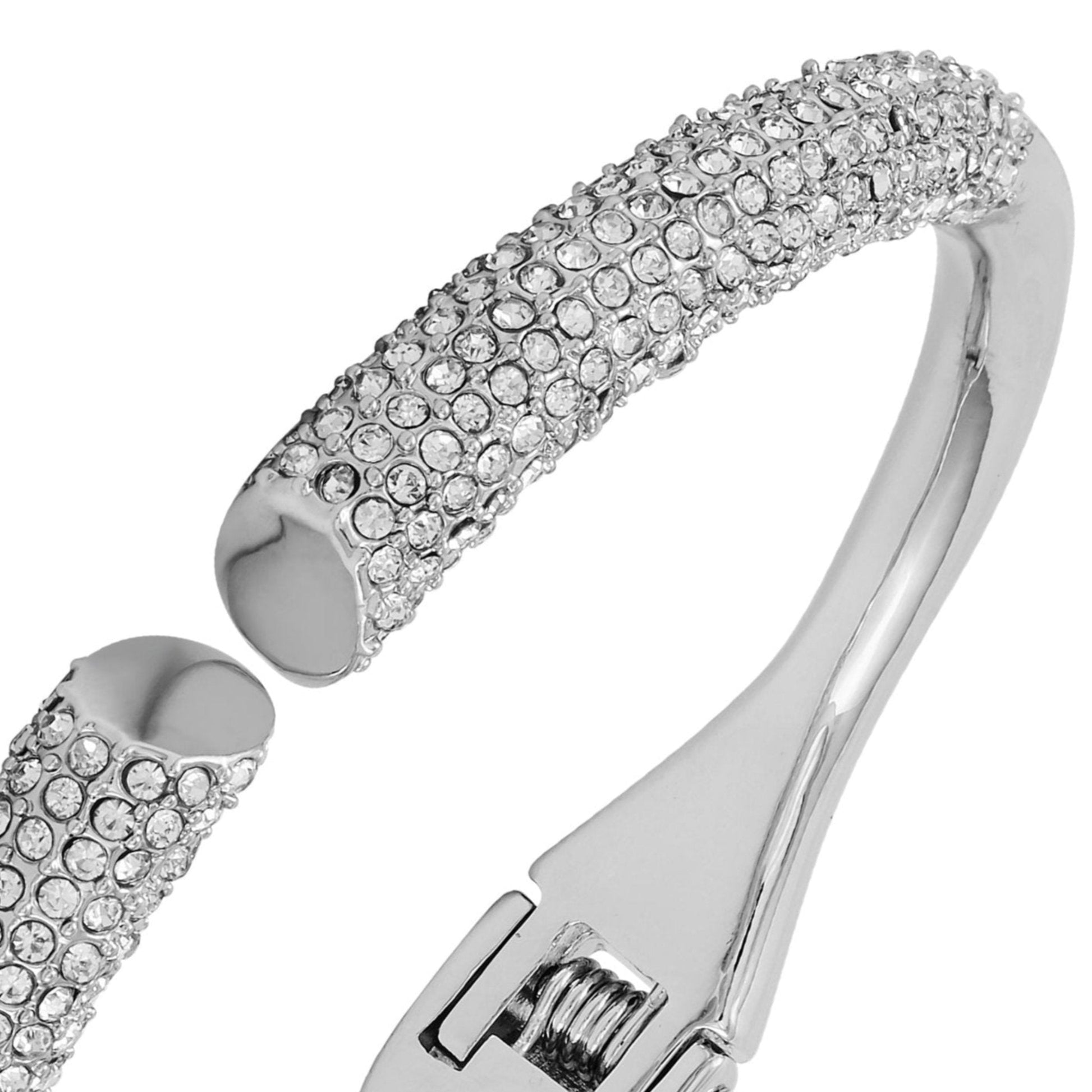 Vince Camuto Silvertone Pave Glass Stone Hinge Bangle Bracelet