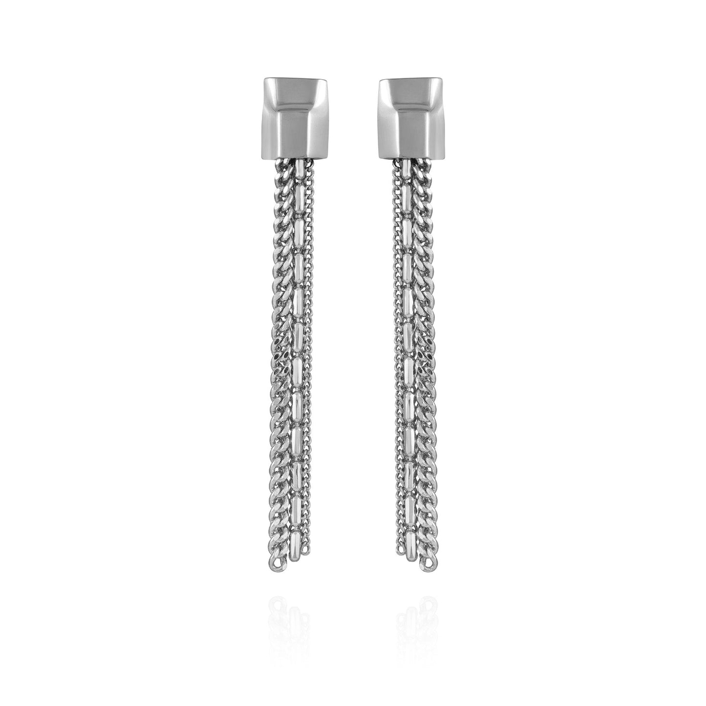 Vince Camuto Silvertone Mixed Chain Linear Tassel Dangle Drop Earrings