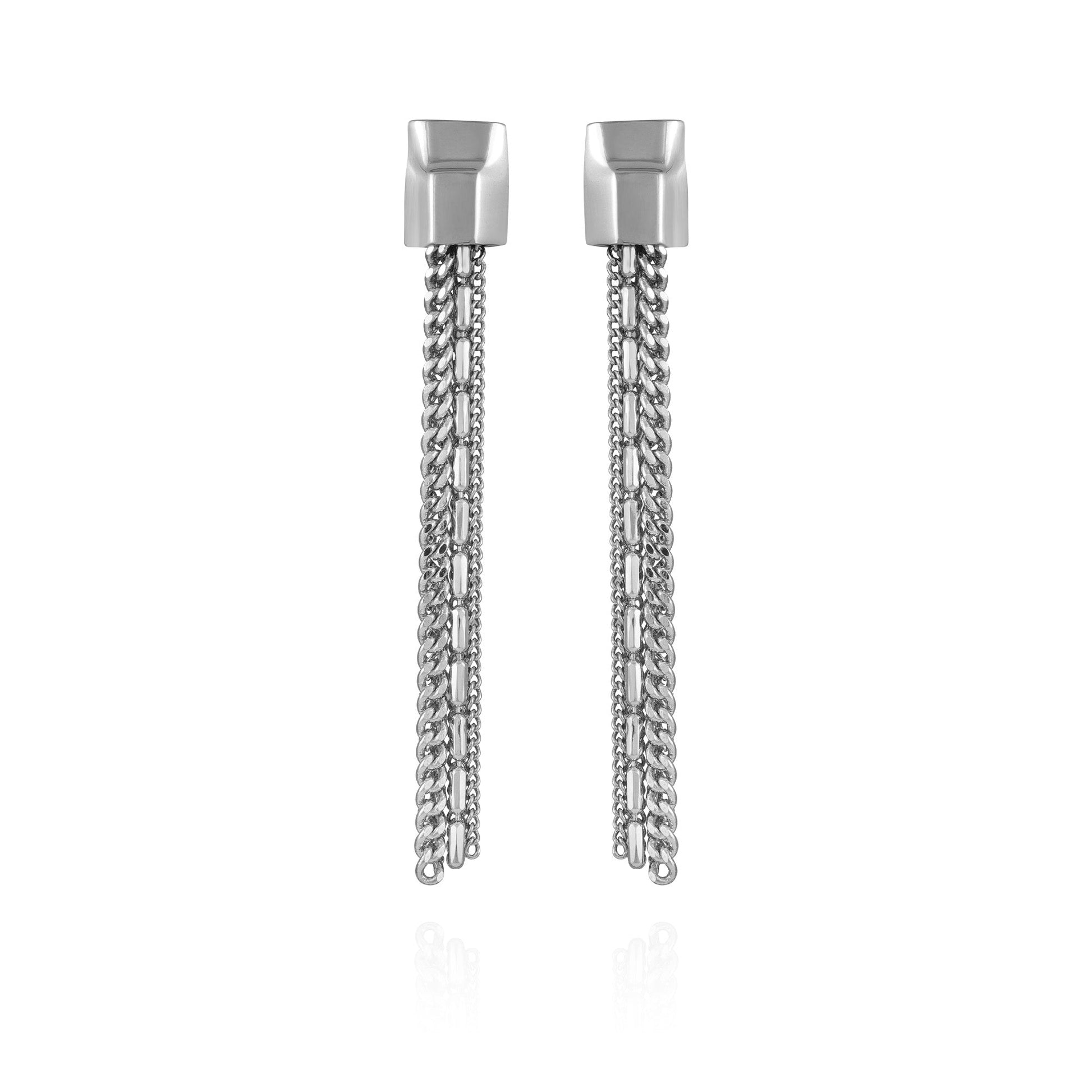 Vince Camuto Silvertone Mixed Chain Linear Tassel Dangle Drop Earrings