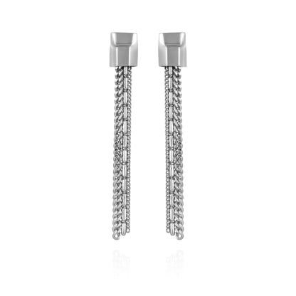 Vince Camuto Silvertone Mixed Chain Linear Tassel Dangle Drop Earrings