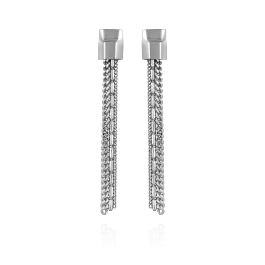 Vince Camuto Silvertone Mixed Chain Linear Tassel Dangle Drop Earrings