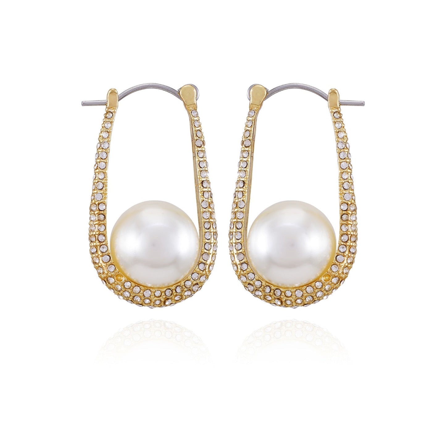 Vince Camuto Goldtone Crystal Stone Pearl Hoop Earrings