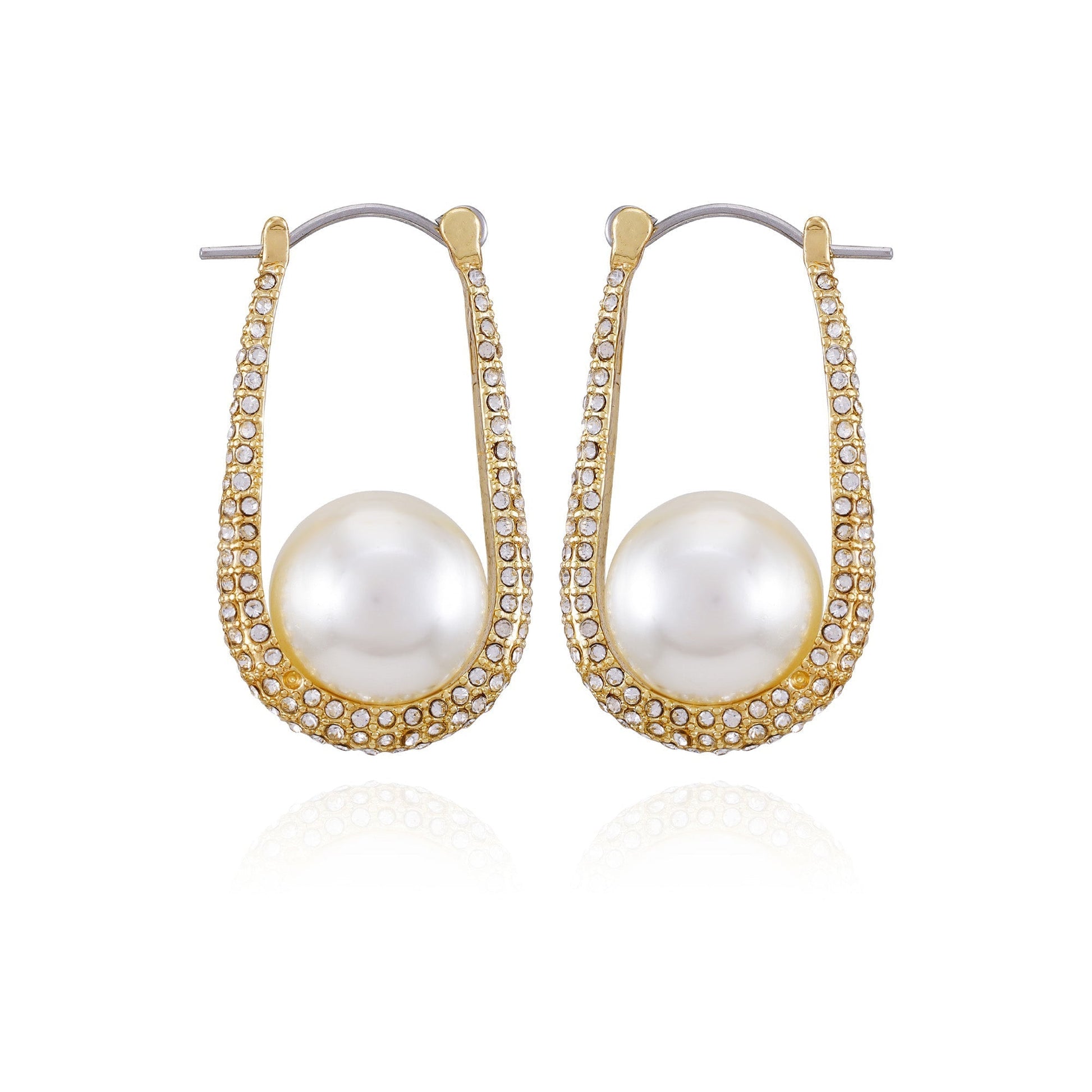 Vince Camuto Goldtone Crystal Stone Pearl Hoop Earrings