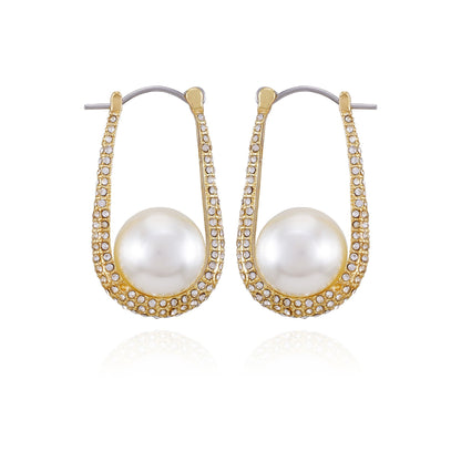 Vince Camuto Goldtone Crystal Stone Pearl Hoop Earrings