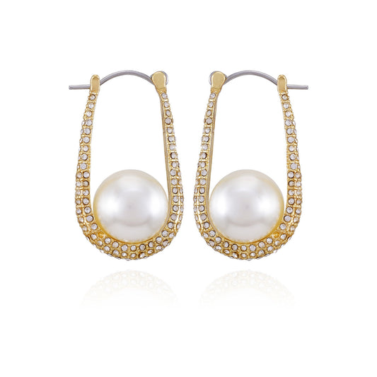 Vince Camuto Goldtone Crystal Stone Pearl Hoop Earrings