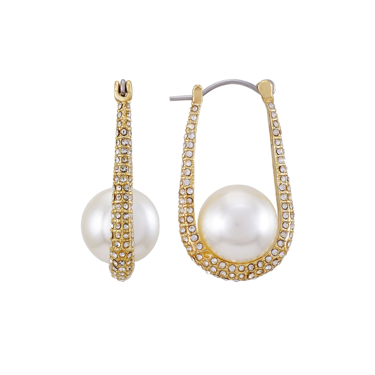 Vince Camuto Goldtone Crystal Stone Pearl Hoop Earrings