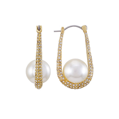Vince Camuto Goldtone Crystal Stone Pearl Hoop Earrings