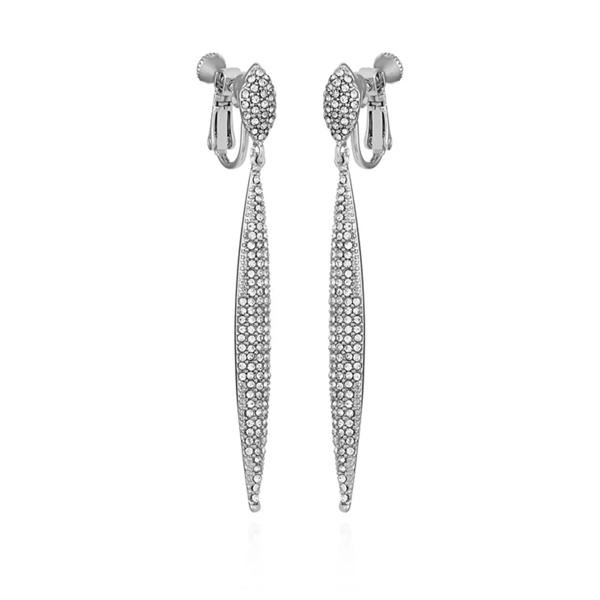 Vince Camuto Silvertone Glass Stone Pave Drop Clip On Earrings