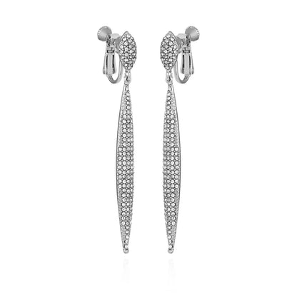 Vince Camuto Silvertone Glass Stone Pave Drop Clip On Earrings