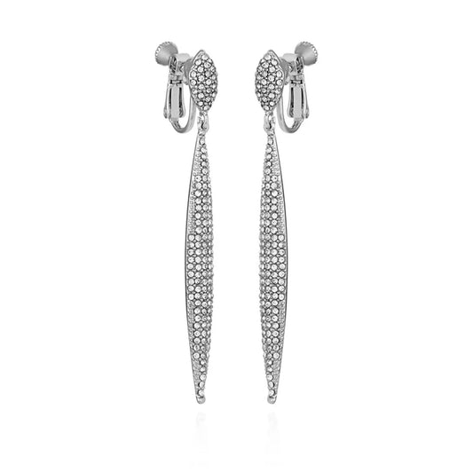 Vince Camuto Silvertone Glass Stone Pave Drop Clip On Earrings