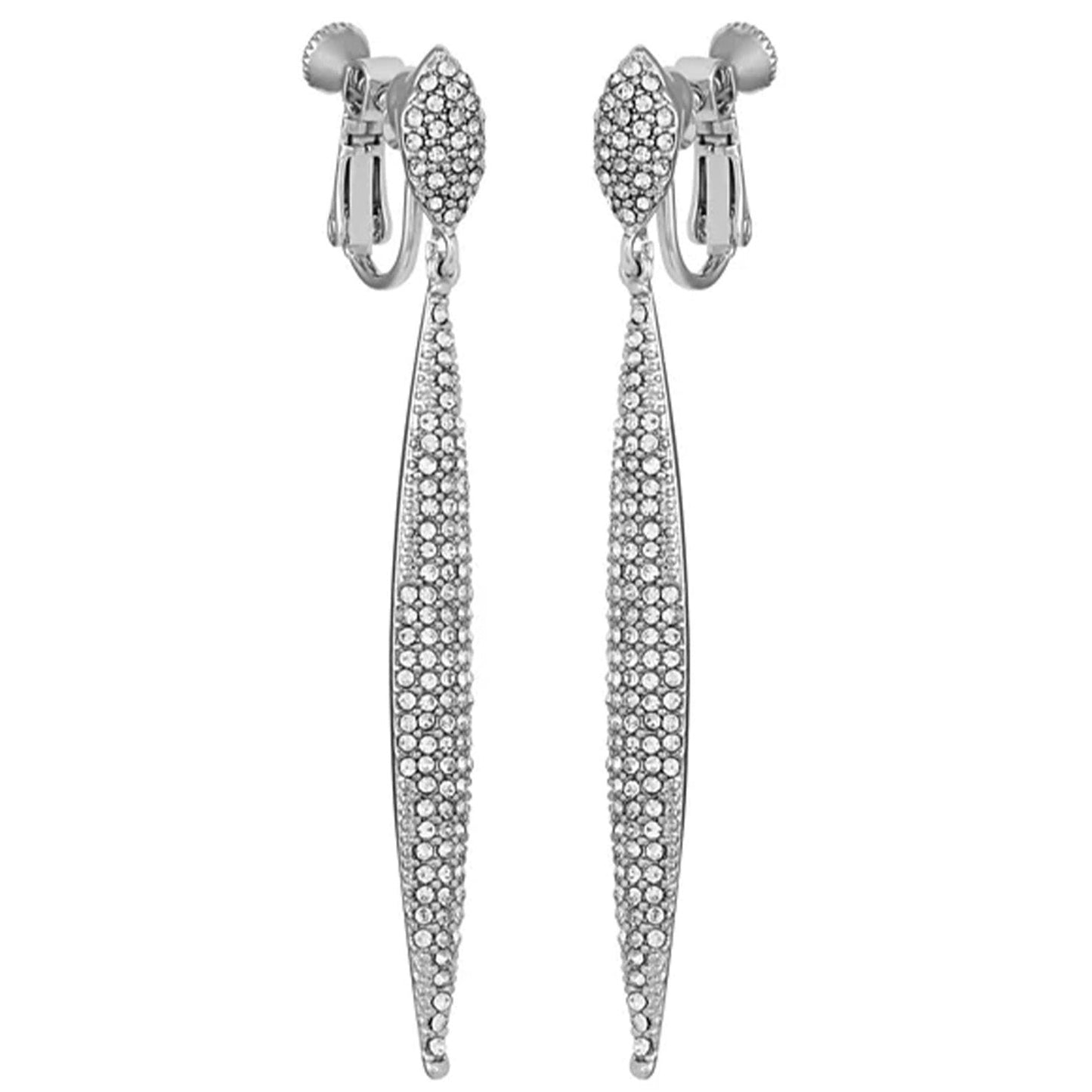 Vince Camuto Silvertone Glass Stone Pave Drop Clip On Earrings