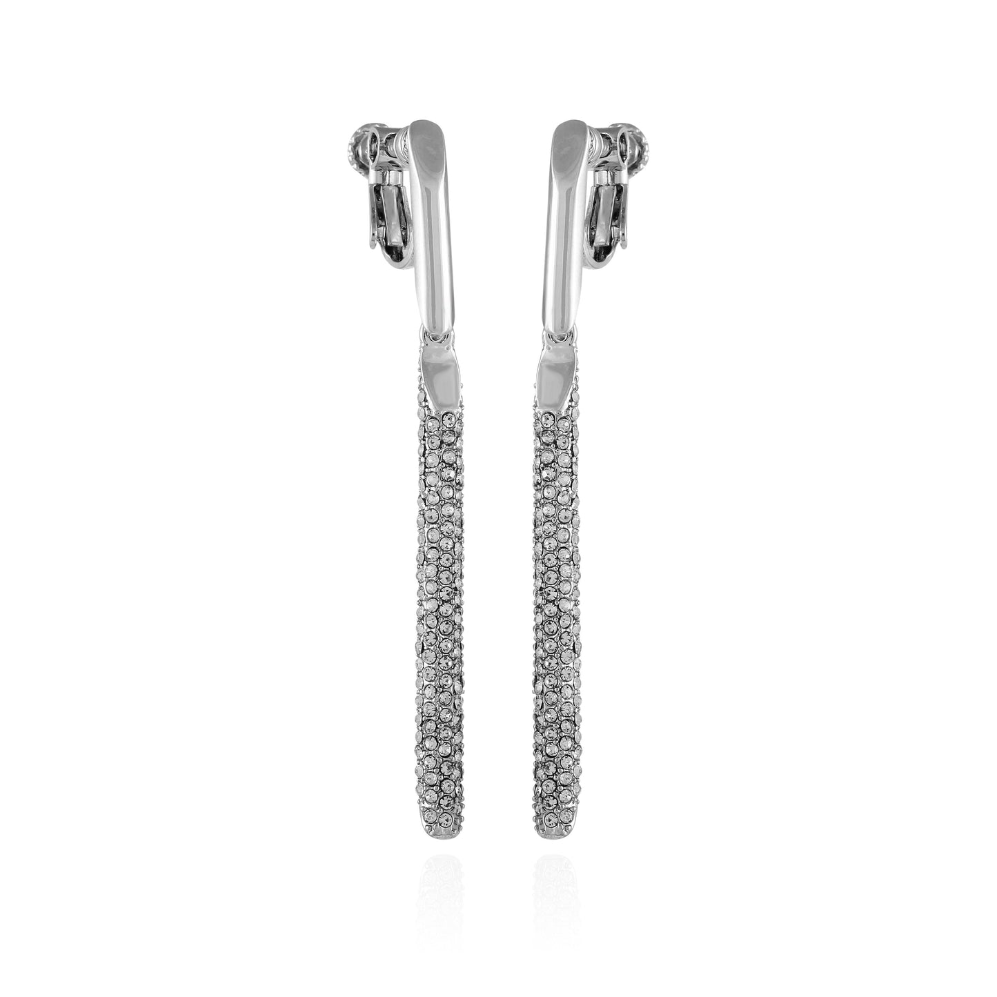 Vince Camuto Silvertone Glass Stone Linear Drop Clip On Earrings