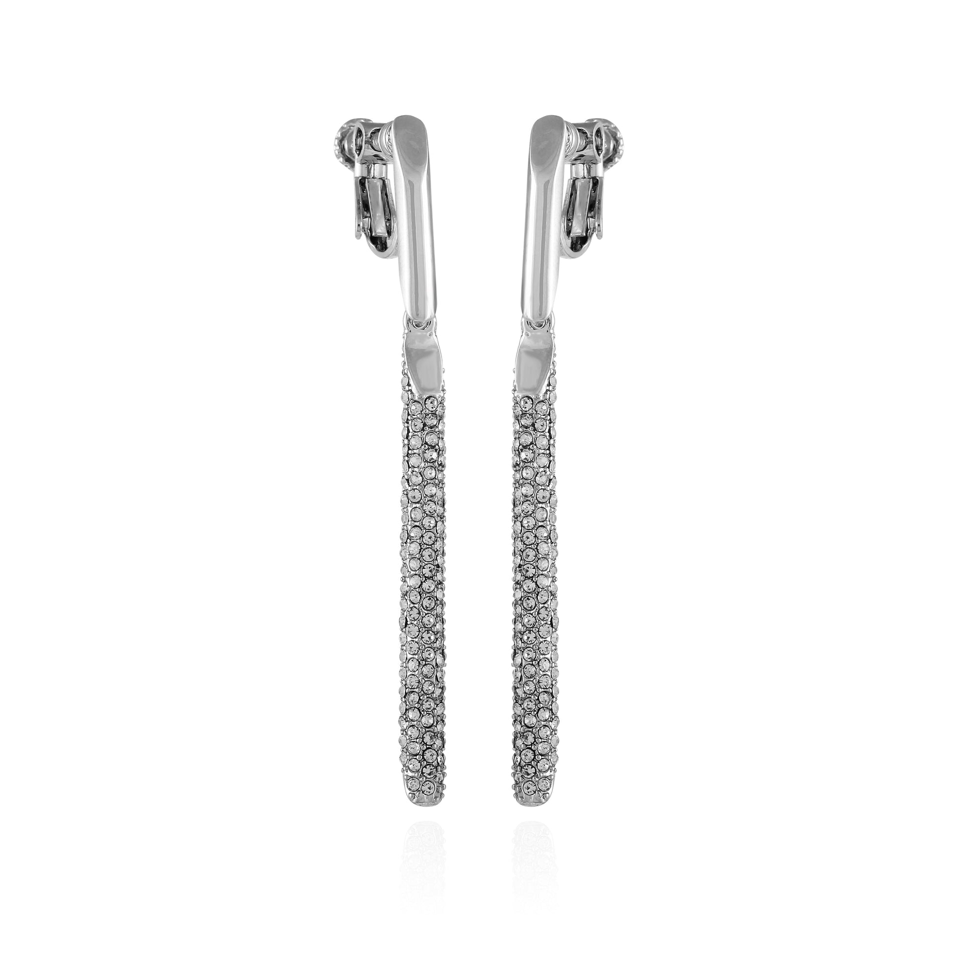 Vince Camuto Silvertone Glass Stone Linear Drop Clip On Earrings